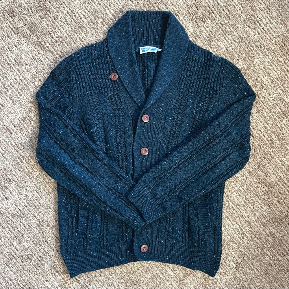 Wellen Seawool Fisherman Shawl Collar Cardigan in Navy - S